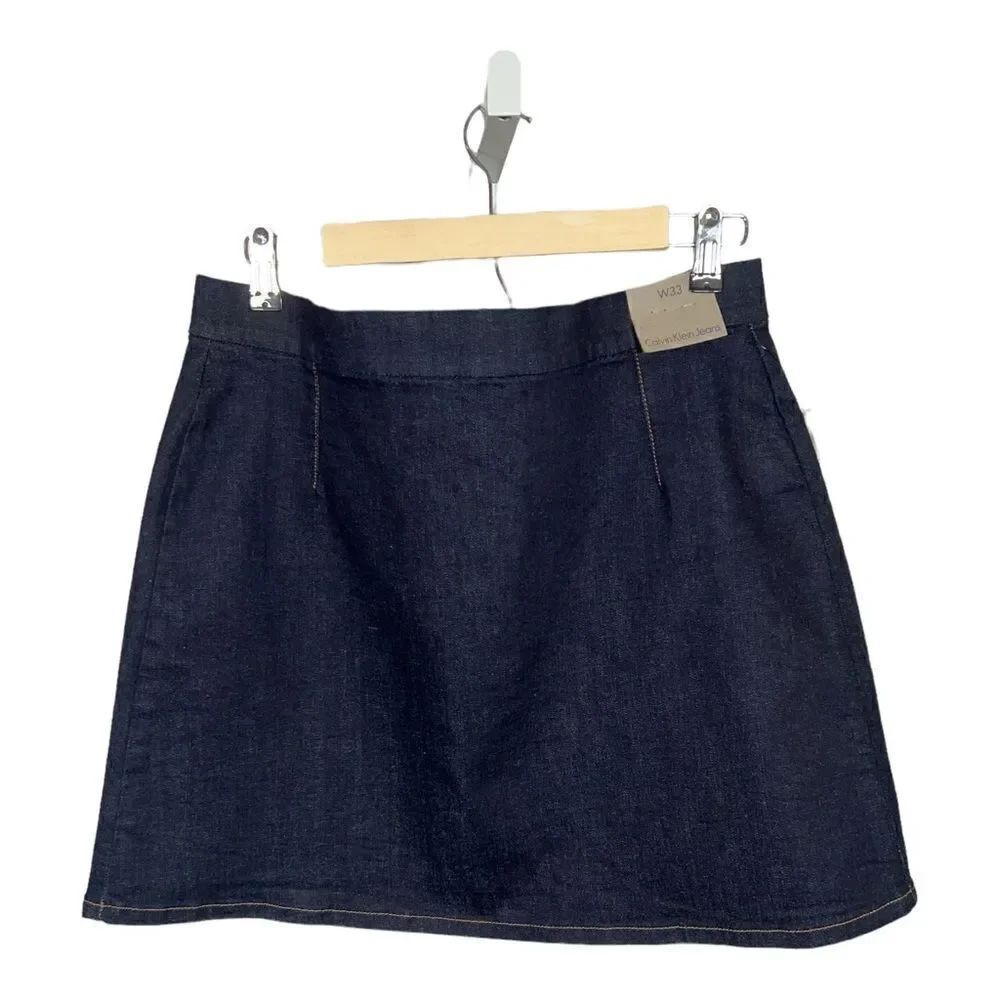 CALVIN KLEIN Women’s Back Zip Mini Denim Jean Skirt Blue Size 33